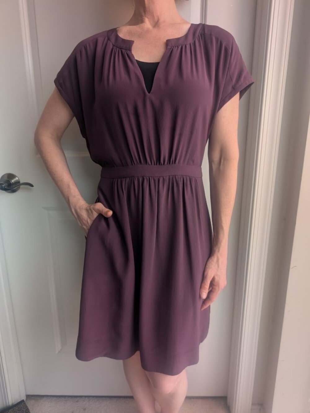 MADEWELL Purple Cap Sleeve Dress.  Elastic waist. 100% silk